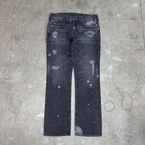 VTG True Religion Black Distressed Ricky Jeans Mens 33x32 Relaxed Straight USA